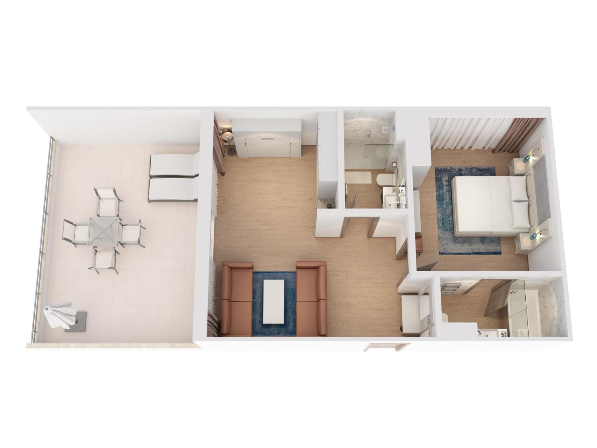 Familienvilla mit 1 Schlafzimmer, Meerblick und Terrasse